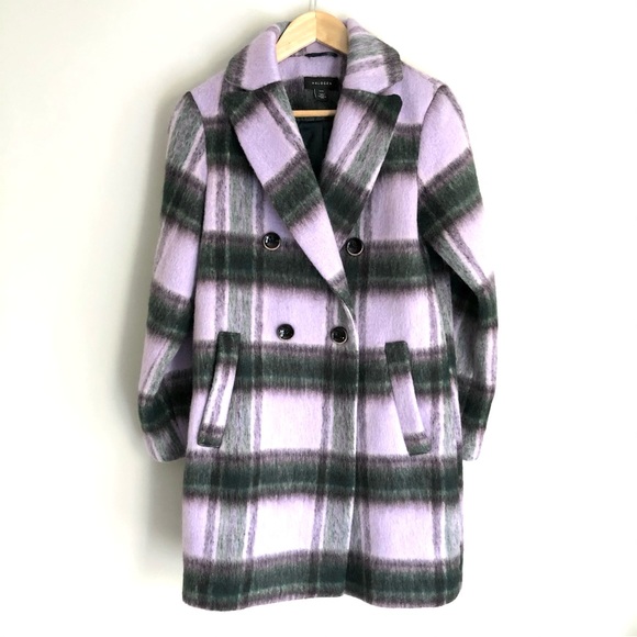 Halogen Jackets & Blazers - Halogen Plaid Oversized Wool Coat Purple and Green Long Jacket